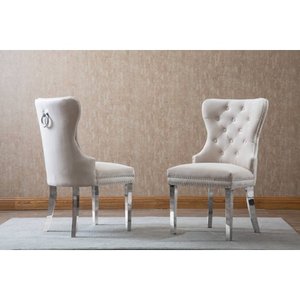 lot 14976 image: Best Quality Furniture Button Tufted Velvet Dining Chair- Retail$587.99 beige set of 2