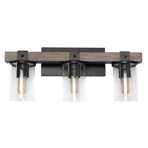 lot 14979 image: Elegant Designs Industrial Rustic Lantern Wood Look 3 Light Bath Vanity- Retail$99.99 grey