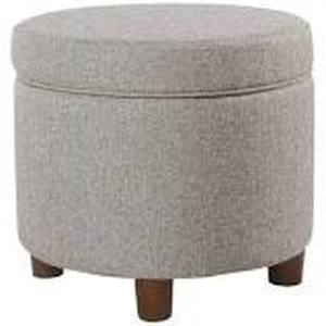 lot 14877 image: Porch & Den Parkchester Light Gray Tweed Round Storage Ottoman- Retail$99.99