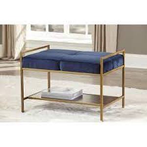 lot 14884 image: Strick & Bolton Elvie Velvet Storage Bench- Retail$164.49 navy blue