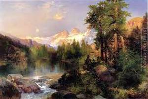 lot 14887 image: Thomas Moran The Three Tetons Hand Painted Oil Reproduction- Retail$309.49