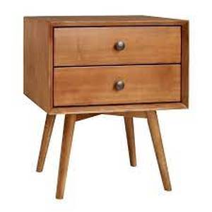 lot 14909 image: Mid-Century Modern 2-Drawer Wood Nightstand- Retail$109.49 walnut and white as is