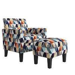 lot 14915 image: Copper Grove Maritza Half Round Arm Chair and Ottoman- Retail$347.49 deep blue modern kite