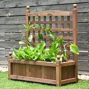 lot 14946 image: Outdoor Wooden Plant Box Flower Plant Growing Box Holder with Trellis- Retail$77.48