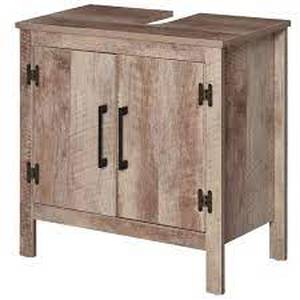 lot 14947 image: kleankin Wooden Under Sink Bathroom Floor Storage Cabinet with Double Door Space Saver Organizer, Barnwood- Retail$103.99