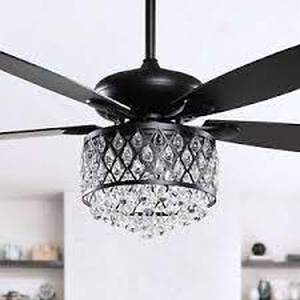 lot 14952 image: 52-in Black 4-Light Crystal 5-Blade Ceiling Fan with Remote - 52-inch- Retail$228.49