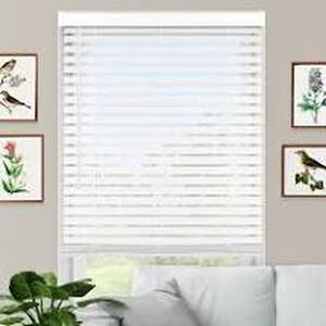 lot 14965 image: 2 Cordless Faux Wood Blind - Smooth White- Retail$102.99