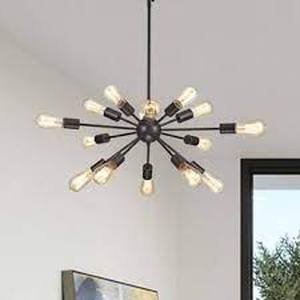 lot 14977 image: Lorena Sputnik Antique Black 15-Light Industrial Pendant Chandelier- Retail$159.49