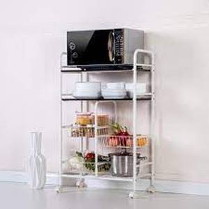 lot 14973 image: Portable Island Rolling Steel Storage Kitchen Cart wDrawers& Basket beige