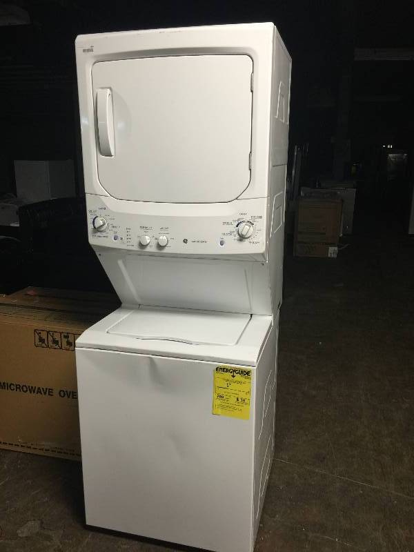 lot 7034 image: GE Spacemaker GTUP270GMWW  27 Inch Gas Laundry Center with 3.3 cu. ft. Washer, 5.9 cu. ft. Dryer, 9 Wash Cycles, 4 Dry Cycles, Auto-Load Sensing and Cycle Status Lights