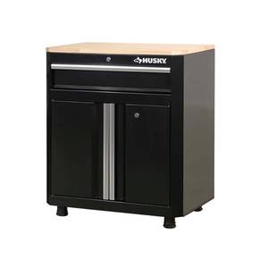 lot 2718 image: Husky Ready-to-Assemble 22-Gauge Steel 1-Drawer 2-Door Garage Base Cabinet in Black (28 in. W x 33 in. H x 18 in. D). RETAILS$239.99