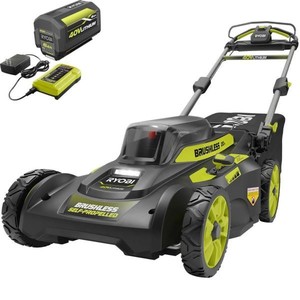 lot 2721 image: RYOBI 20 40-V Brushless Lithium-Ion Cordless Walk Behind Mower. (RETAILS$399)