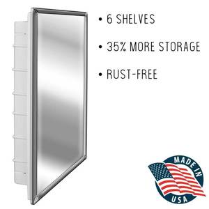 lot 2739 image: Glacier Bay Spacecab 16 in. x 26 in. x 3-12 in. Framed Recessed 1-Door Medicine Cabinet with 6-Shelves and Chrome Frame Mirror