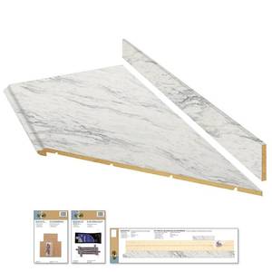 lot 2745 image: Hampton Bay 8 ft. White Laminate Countertop Kit With Right Miter and Full Wrap Ogee Edge in Calcutta Marble