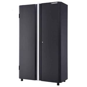 lot 2762 image: Husky Ready-to-Assemble 22-Gauge Steel Freestanding Garage Cabinet in Black (48 in. W x 72 in. H x 18 in. D) Retail price $349.99