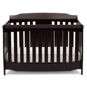 lot 2807 image: Delta Children Westminster 6-in-1 Convertible Crib, Greenguard Gold Certified - Dark Chocolate. RETAILS$239.99