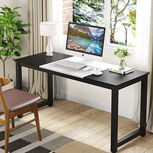 lot 2836 image: Tribesigns Modern Computer Desk, 55 inch Large Office Desk Computer Table Study Writing Desk for Home Office, Black White Retail price $139.99