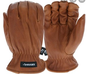 lot 2868 image: Husky X-Large Oil and Water-Resistant Leather Work Gloves Retail $9.97