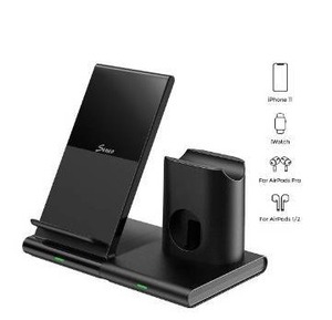 lot 2948 image: 2 3 in 1 Wireless Charger Apple Watch and AirPods Charging Station iWatch & EarPod Charging Dock 7.5W Fast Charging - Black