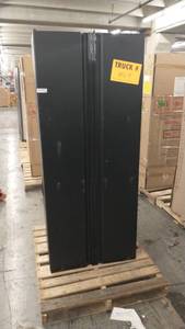 lot 26599 image: Husky Regular Duty Welded 54 in. W x 75 in. H x 19 in. D Steel Garage Cabinet Set in Black (3-pc), matte black power coating Retail $489