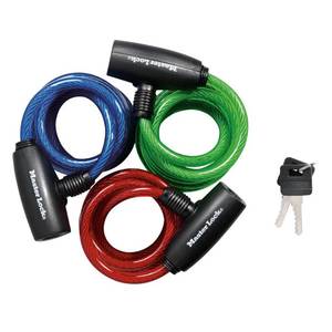 lot 37250 image: Master Lock Cable Lock 8127TRICC Keyed Bike Lock, 6 ft. Long, Color Assortment, 3 Pack Keyed Alike