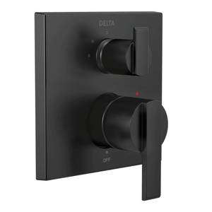lot 34525 image: Delta Ara Modern 2-Handle Wall-Mount Valve Trim Kit with 3-Setting Integrated Diverter in Matte Black