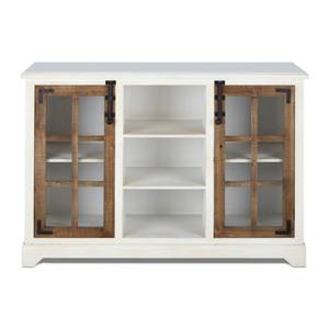 lot 34587 image: Fir Wood Sideboard with Two Cabinets and Three Open Shelves, White and Brown