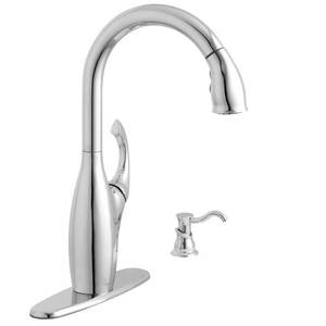lot 34900 image: Contemporary Single-Handle Pull-Down Sprayer Kitchen Faucet with Soap Dispenser in Chrome
