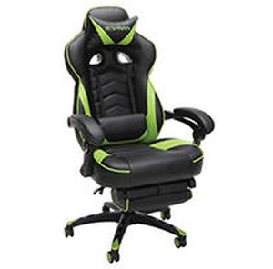 lot 8945 image: RESPAWN 110 Racing Style Gaming Chair, Reclining Ergonomic Leather Chair with Footrest, in Green (RSP-110-GRN)