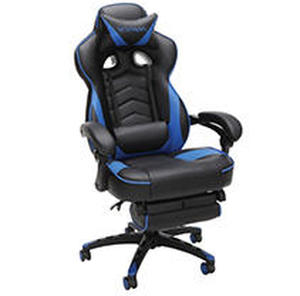 lot 8946 image: RESPAWN 110 Racing Style Gaming Chair, Reclining Ergonomic Leather Chair with Footrest, in Blue (RSP-110-BLU)