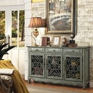 lot 8961 image: Clover 3-Door Accent Cabinet Antique Green