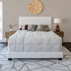 lot 8976 image: Premier Rapallo Upholstered Faux Leather Tri Panel Channel Headboard Platform Bed Frame, Full, White