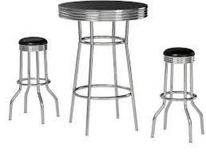 lot 8935 image: 3-Pack Chrome Plated Bar TalbeChair Set