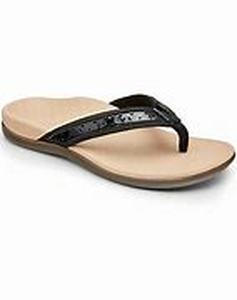 lot 56498 image: Womens Vionic Leather Snake Printed Thong Sandals (Size 8)