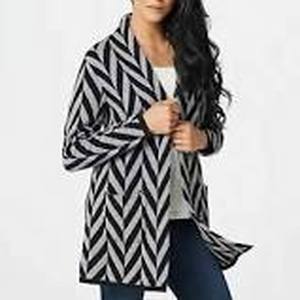 lot 56507 image: Isaac Mizrahi Live 2-Ply Cashmere Jaquard Cardigan (BlackGrey, Medium)
