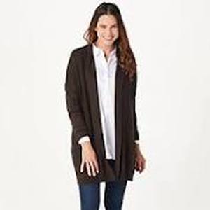 lot 56518 image: Martha Stewart Long-Sleeve Open Front Cardigan with Pockets (Dark Chocolate, Large)