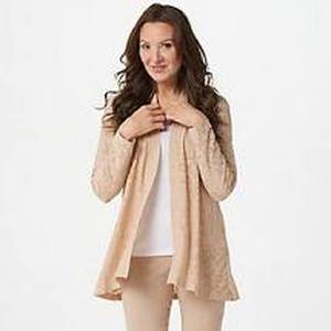 lot 56532 image: Susan Graver Novelty Knit Open Front Duster Cardigan (Vintage Ivory, Medium)
