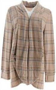 lot 56557 image: Cuddl Duds Reversible Fleece Shawl Collar Cardi (OatmealGrey, Small)