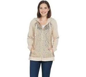 lot 56562 image: Isaac Mizrahi Live Zip Front Hoodie with Pockets (Heather Oatmeal, Small)