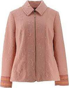 lot 56564 image: Dennis Basso Jacquard Knit Zip-Front Jacket with Lace Cuffs (Dusty Rose, Reg 12)