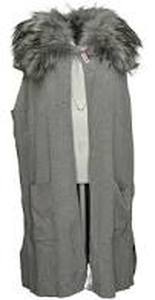 lot 56566 image: Dennis Basso Sweater Knit Vest with Removable Faux Fur Collar (Heather Grey, Large)