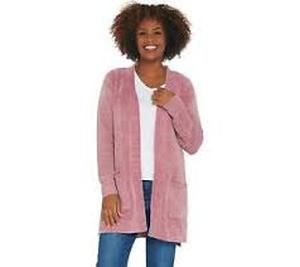 lot 56571 image: Denim & Co. Petite Chenille Long-Sleeve Open Front Cardigan (Warm Beige, Petite X-Large)