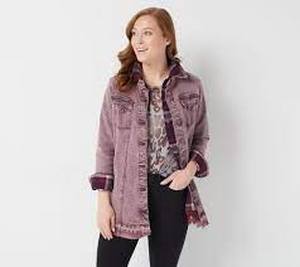 lot 56572 image: LOGO by Lori Goldstein Button Front Denim Jacket w Released H (Vintage Mauve, Reg 16)