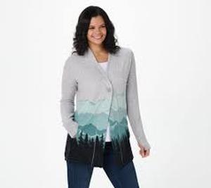 lot 56573 image: Cuddl Duds Fleecewear Stretch Button-Front Cardigan (Juniper Green, 1X)