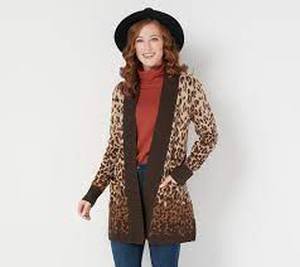 lot 56576 image: Isaac Mizrahi Live Choice of Pattern Jacquard Cardigan (Leopard, X-Large)