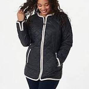 lot 56585 image: Dennis Basso Quilted Jacket with Contrast Piping (Black, Large)