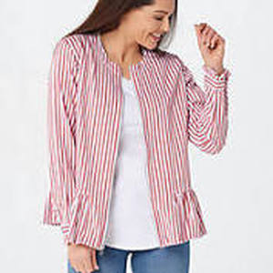 lot 56591 image: Denim & Co. Yarn Dyed Striped Peplum Jacket (Desert Coral, X-Large)