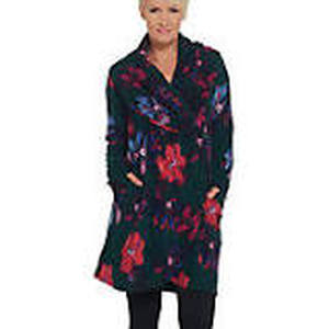 lot 56592 image: Cuddl Duds Fleecewear Stretch Shawl Collar Cardi Wrap (Multi Floral, Medium)