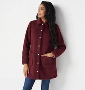 lot 56593 image: Denim & Co. Regular Sherpa Bonded with Fleece Snap Jacket (Dark Burgundy, Large)