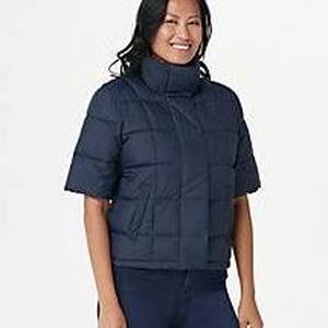 lot 56596 image: Centigrade Quilted Elbow-Sleeve Puffer Jacket (Navy, X-Small)